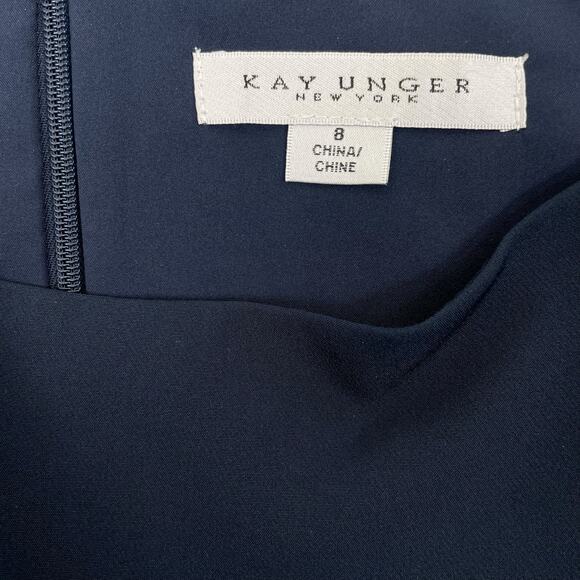 Kay Unger Garbo Gathered Column Gown Short Sleeve Carbon Blue Size 8 - Picture 14 of 14